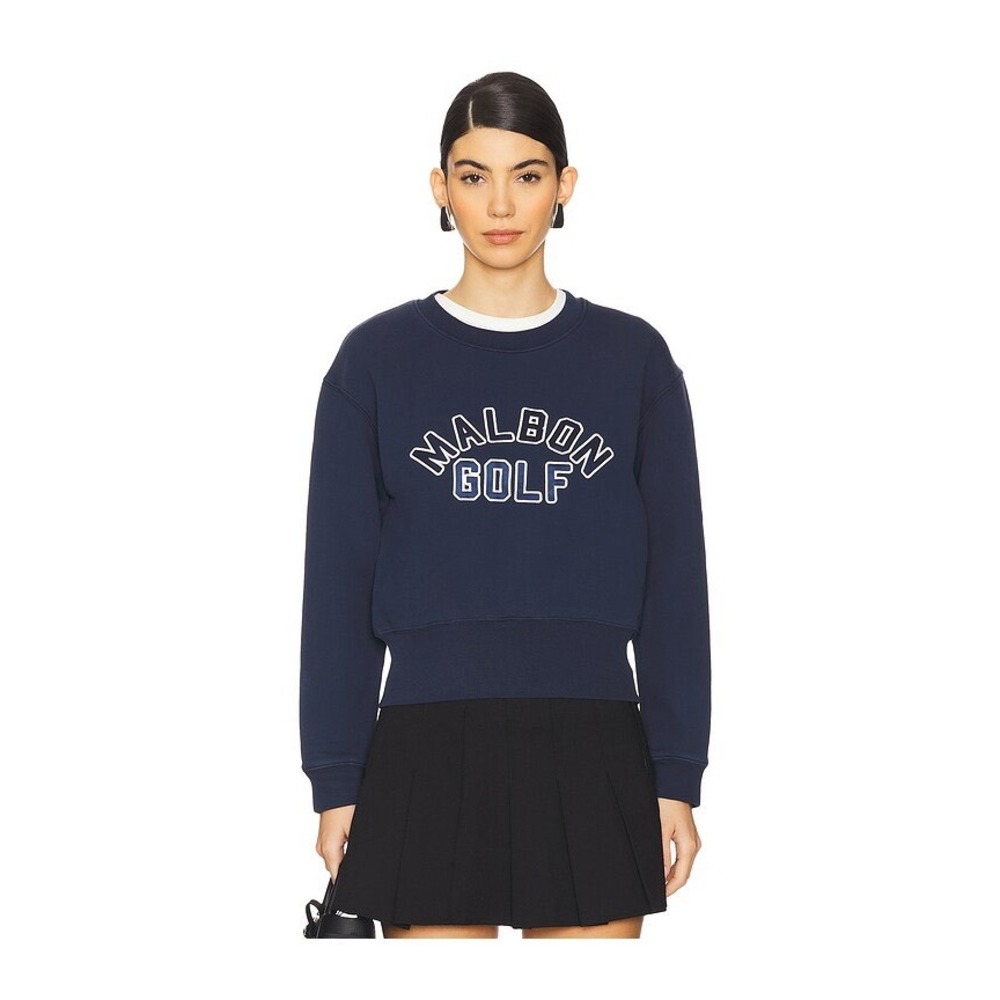 Malbon Golf Ivy Crewneck Sweatshirt Navy Embroidered Size S
